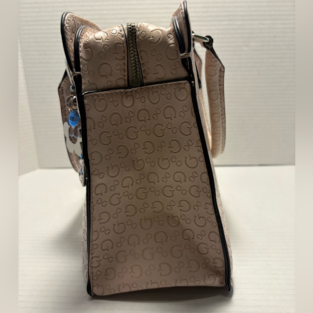 Guess Beige Logo-Embossed Satchel with Charm - Picture 3 of 9